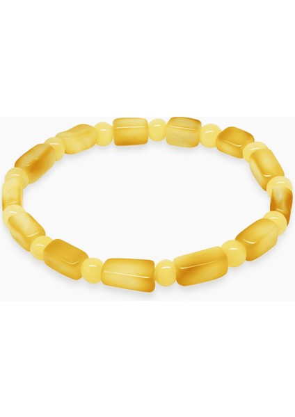 Sarı Beyaz Renk Silindir Kesim Doğal Damla Kehribar Erkek Bileklik