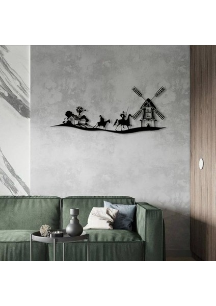 Don Kişot Metal Duvar Dekoru – Atlı Savaşçı ve Değirmen Temalı Sanat Tablosu modelleri