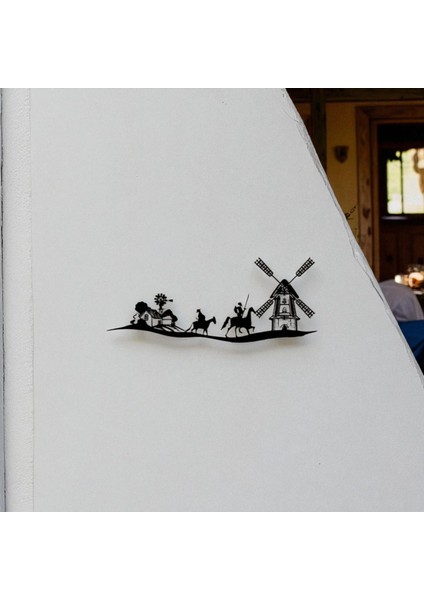 Don Kişot Metal Duvar Dekoru – Atlı Savaşçı ve Değirmen Temalı Sanat Tablosu fırsatları