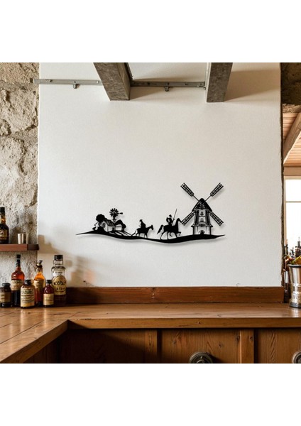 Don Kişot Metal Duvar Dekoru – Atlı Savaşçı ve Değirmen Temalı Sanat Tablosu indirimleri
