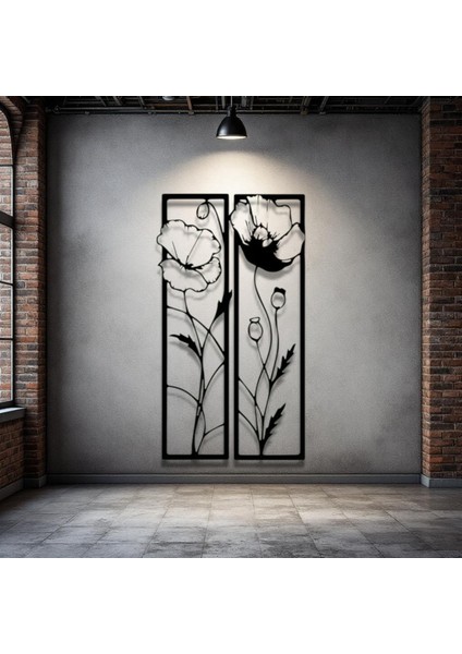 Metal Gelincik Çiçeği Duvar Tablosu 2’li Set – Modern Minimalist Ev Dekoru
