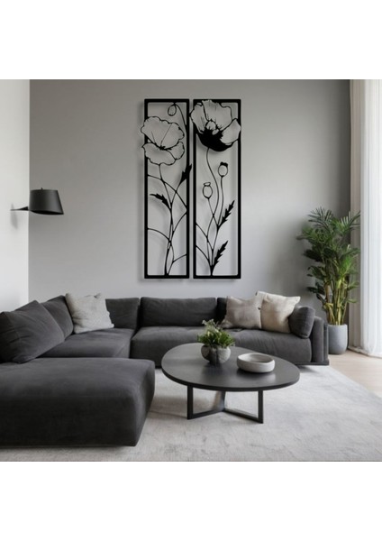 Metal Gelincik Çiçeği Duvar Tablosu 2’li Set – Modern Minimalist Ev Dekoru modelleri