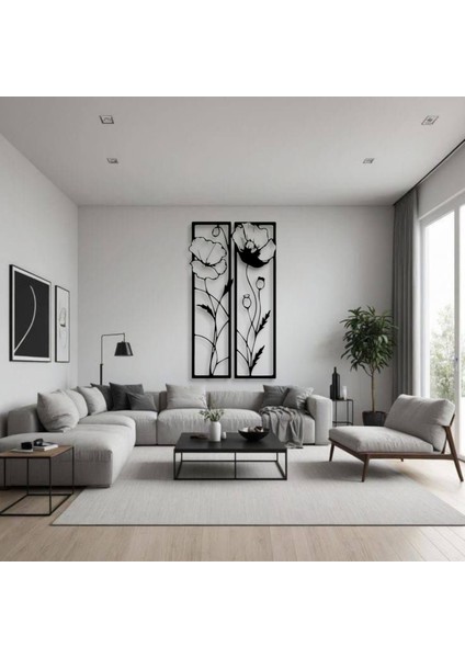 Metal Gelincik Çiçeği Duvar Tablosu 2’li Set – Modern Minimalist Ev Dekoru fırsatları