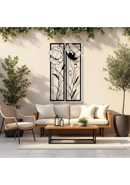 Metal Gelincik Çiçeği Duvar Tablosu 2’li Set – Modern Minimalist Ev Dekoru