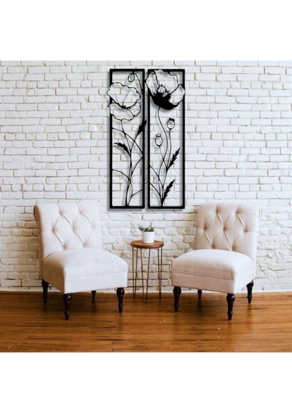 Metal Gelincik Çiçeği Duvar Tablosu 2’li Set – Modern Minimalist Ev Dekoru