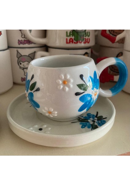 rgs homelife tasarım harikası - 2 kişilik seramik kupa kalpli kır çiçekli papatyalı hediyelik çay kahve fincanı