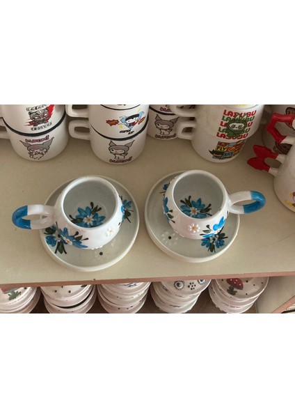 rgs homelife tasarım harikası - 2 kişilik seramik kupa kalpli kır çiçekli papatyalı hediyelik çay kahve fincanı indirimleri