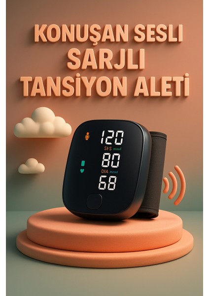 Konuşan Sesli Şarjlı Tansiyon Aleti Profil Kayıtlı LCD Dokunmatik Ekran