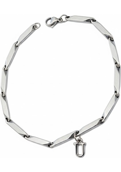 Kişiye Özel Harfli Kare Melon Unisex Çelik Bileklik Sevgiliye Eşe Hediye ECK05H