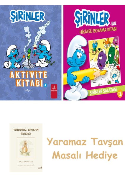 Şirinler - Aktivite Kitabı 4 + Şirinler ile Hikayeli Boyama Kitabı - Şirinler Salatası + Yaramaz Tavşan Masalı