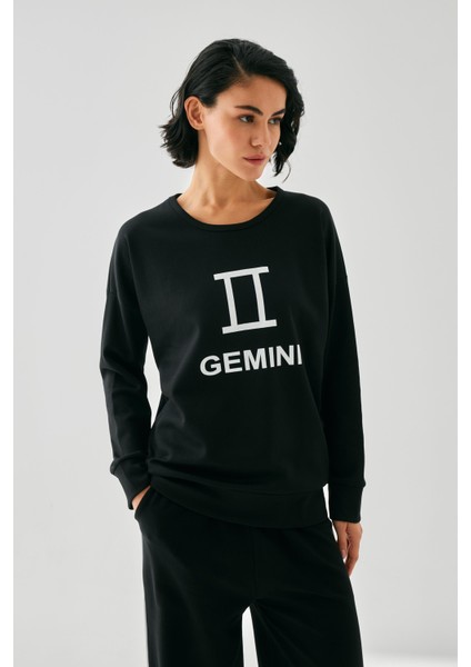 Kadın Siyah Ikizler Burcu Oversize 2 Iplik Eşofman Ev Giyim Takımı indirimleri