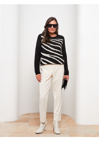 Yeni Sezon Bisiklet Yaka Desenli Uzun Kollu Kadın Triko Kazak