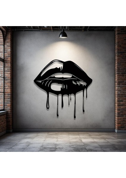 Damlalı Dudak Metal Tablo – 3D Gölgeli Modern Duvar Dekoru, Estetik Ev ve Ofis Hediyesi