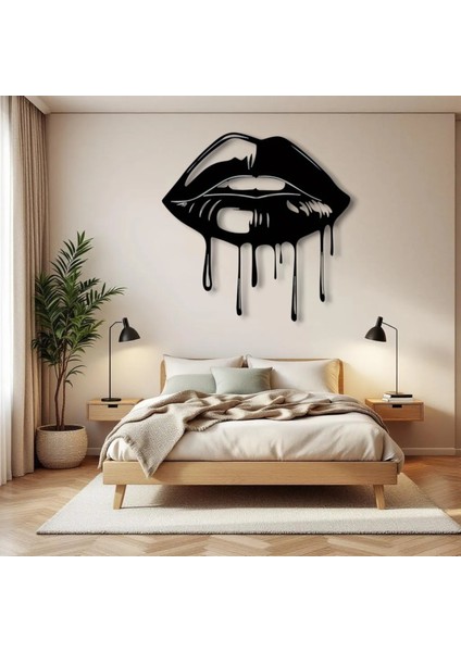 Damlalı Dudak Metal Tablo – 3D Gölgeli Modern Duvar Dekoru, Estetik Ev ve Ofis Hediyesi