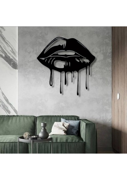 Damlalı Dudak Metal Tablo – 3D Gölgeli Modern Duvar Dekoru, Estetik Ev ve Ofis Hediyesi