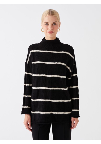 Yeni Sezon Yarım Balıkçı Yaka Çizgili Uzun Kollu Kadın Triko Kazak fiyatları
