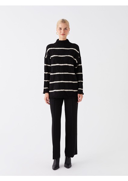 Yeni Sezon Yarım Balıkçı Yaka Çizgili Uzun Kollu Kadın Triko Kazak modelleri