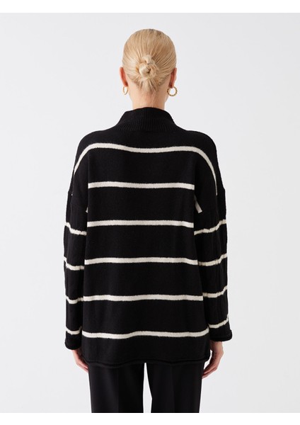 Yeni Sezon Yarım Balıkçı Yaka Çizgili Uzun Kollu Kadın Triko Kazak indirimleri