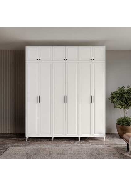 Milas 6 Kapaklı Komple Mdf Ayaklı Yüklüklü Gardırop - Elbise Dolabı - Yüklük Dolabı fiyatları