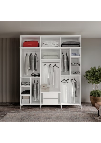 Milas 6 Kapaklı Komple Mdf Ayaklı Yüklüklü Gardırop - Elbise Dolabı - Yüklük Dolabı fırsatları