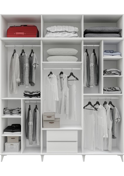 Milas 6 Kapaklı Komple Mdf Ayaklı Yüklüklü Gardırop - Elbise Dolabı - Yüklük Dolabı indirimleri