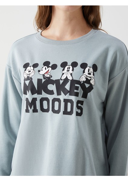 Yeni Sezon Bisiklet Yaka Mickey Mouse Baskılı Kadın Sweatshirt modelleri