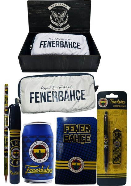 Fenerbahçe Orjinal Lisanslı Lacivert Kutu Kalemtraş Ahşap Kutulu 6'lı Kırtasiye Seti