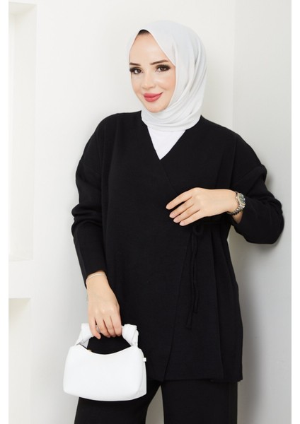 Kadın Yandan Bağlamalı Triko Takım Tesettür - Siyah fırsatları