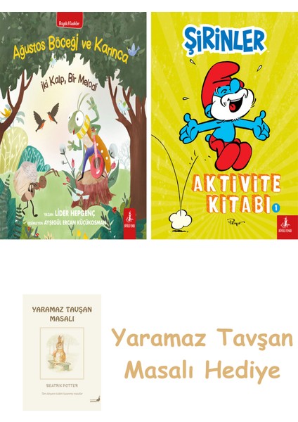 Ağustos Böceği ve Karınca + Şirinler - Aktivite Kitabı 1 + Yaramaz Tavşan Masalı