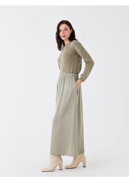 Yeni Sezon Kadın Beli Lastikli Düz Etek