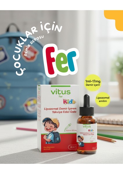Vitus Fer Kids Lipozomal Demir Içeren Takviye Edici Gıda Diş Boyamaz 15 ml