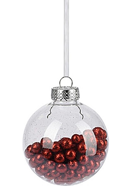 Boncuklu Şeffaf Kırmızı Yılbaşı Süsü 8 cm