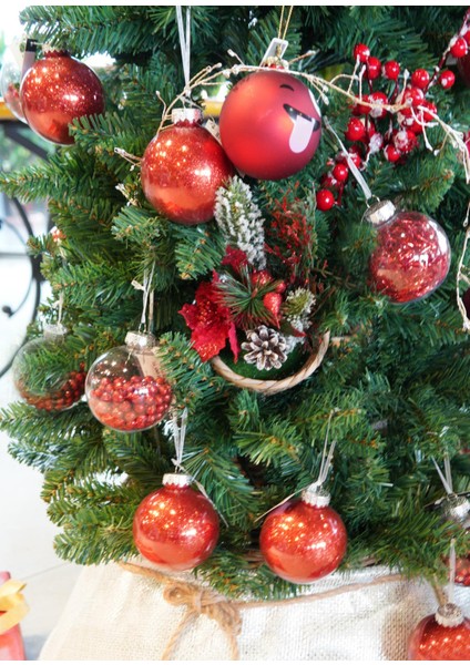 Boncuklu Şeffaf Kırmızı Yılbaşı Süsü 8 cm fiyatları