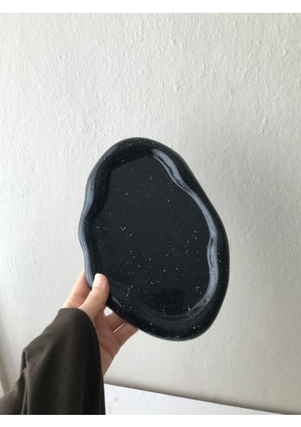 Siyah Mermer Desenli Dekoratif Beton Bulut Sunumluk Tepsi - Dekoratif Mum Tepsisi - Dekoratif Takı Tepsisi(Vernikli)