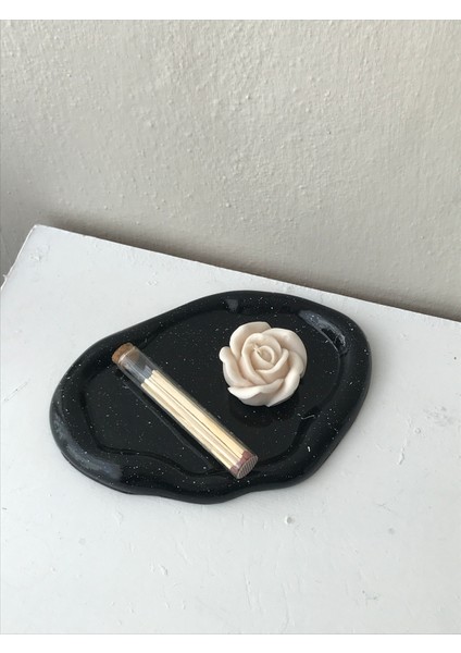 Siyah Mermer Desenli Dekoratif Beton Bulut Sunumluk Tepsi - Dekoratif Mum Tepsisi - Dekoratif Takı Tepsisi(Vernikli)