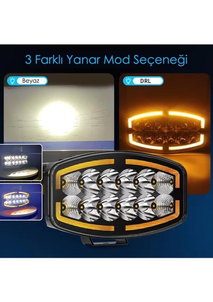 10'' Beyaz Turuncu LED Spot Projektör + Drl Tır Kamyon Off Road 12-24VOLT 1 Adet modelleri