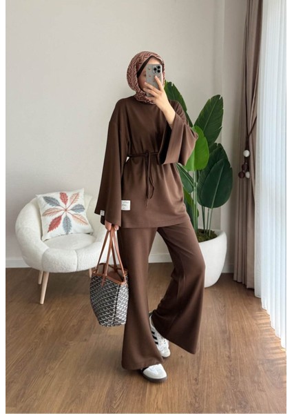 Kadın Ispanyol Paça Pantolon Ikili Takım M25114 - Kahverengi