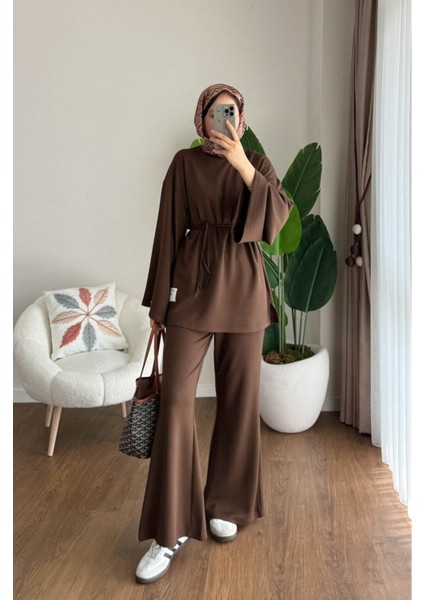 Kadın Ispanyol Paça Pantolon Ikili Takım M25114 - Kahverengi fiyatları