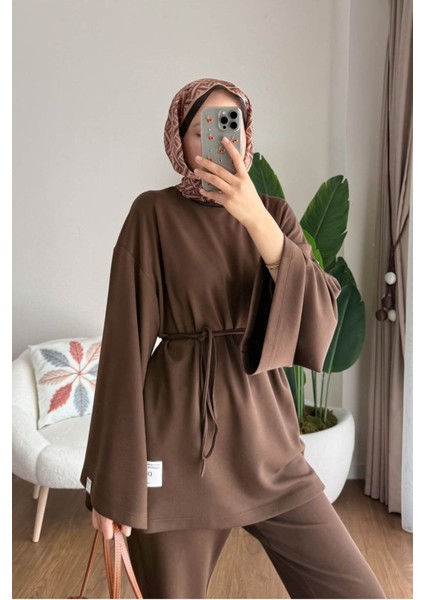 Kadın Ispanyol Paça Pantolon Ikili Takım M25114 - Kahverengi fırsatları