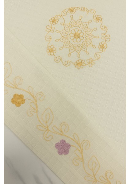 Buldan Monika Kumaş Sarı Suzeni Nakış Işlemeli Masa Örtüsü modelleri