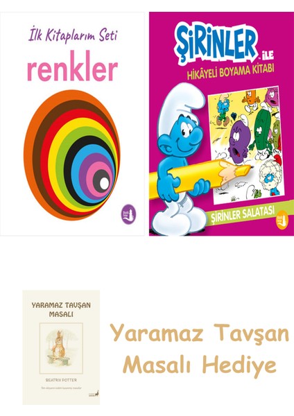 Ilk Kitaplarım - Renkler (Ciltli) + Şirinler ile Hikayeli Boyama Kitabı - Şirinler Salatası + Yaramaz Tavşan Masalı