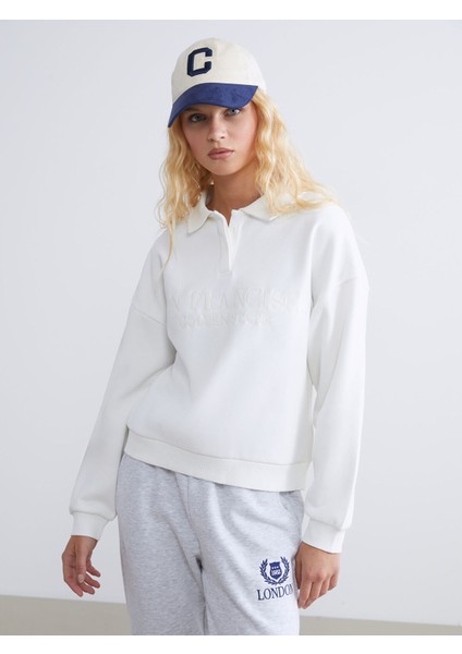 Yeni Sezon Polo Yaka San Francisco Nakışlı Kadın Kalın Sweatshirt