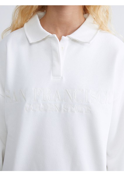 Yeni Sezon Polo Yaka San Francisco Nakışlı Kadın Kalın Sweatshirt modelleri