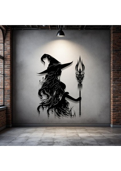Büyücü Kadın Metal Duvar Dekoru – Fantastik ve Gotik Sanat Tasarımı