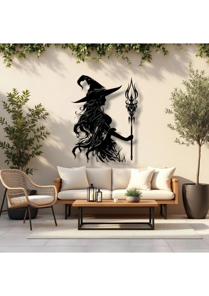 Büyücü Kadın Metal Duvar Dekoru – Fantastik ve Gotik Sanat Tasarımı