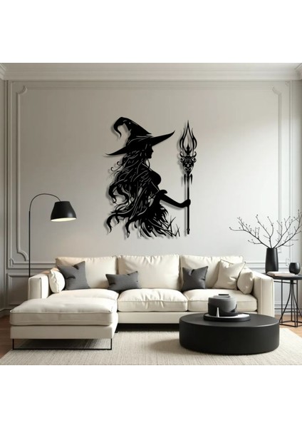 Büyücü Kadın Metal Duvar Dekoru – Fantastik ve Gotik Sanat Tasarımı