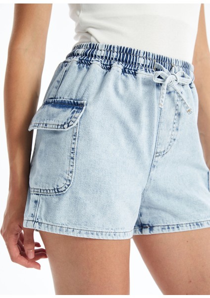 Yeni Sezon Beli Lastikli Bermuda Fit Kadın Jean Şort modelleri