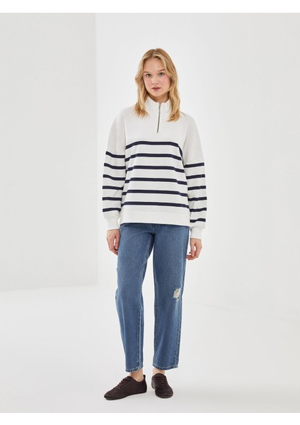 Yeni Sezon Dik Yaka Çizgili Oversize Kadın Kalın Sweatshirt fiyatları