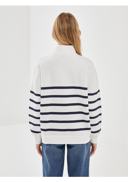 Yeni Sezon Dik Yaka Çizgili Oversize Kadın Kalın Sweatshirt fırsatları