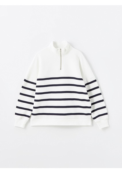 Yeni Sezon Dik Yaka Çizgili Oversize Kadın Kalın Sweatshirt indirimleri